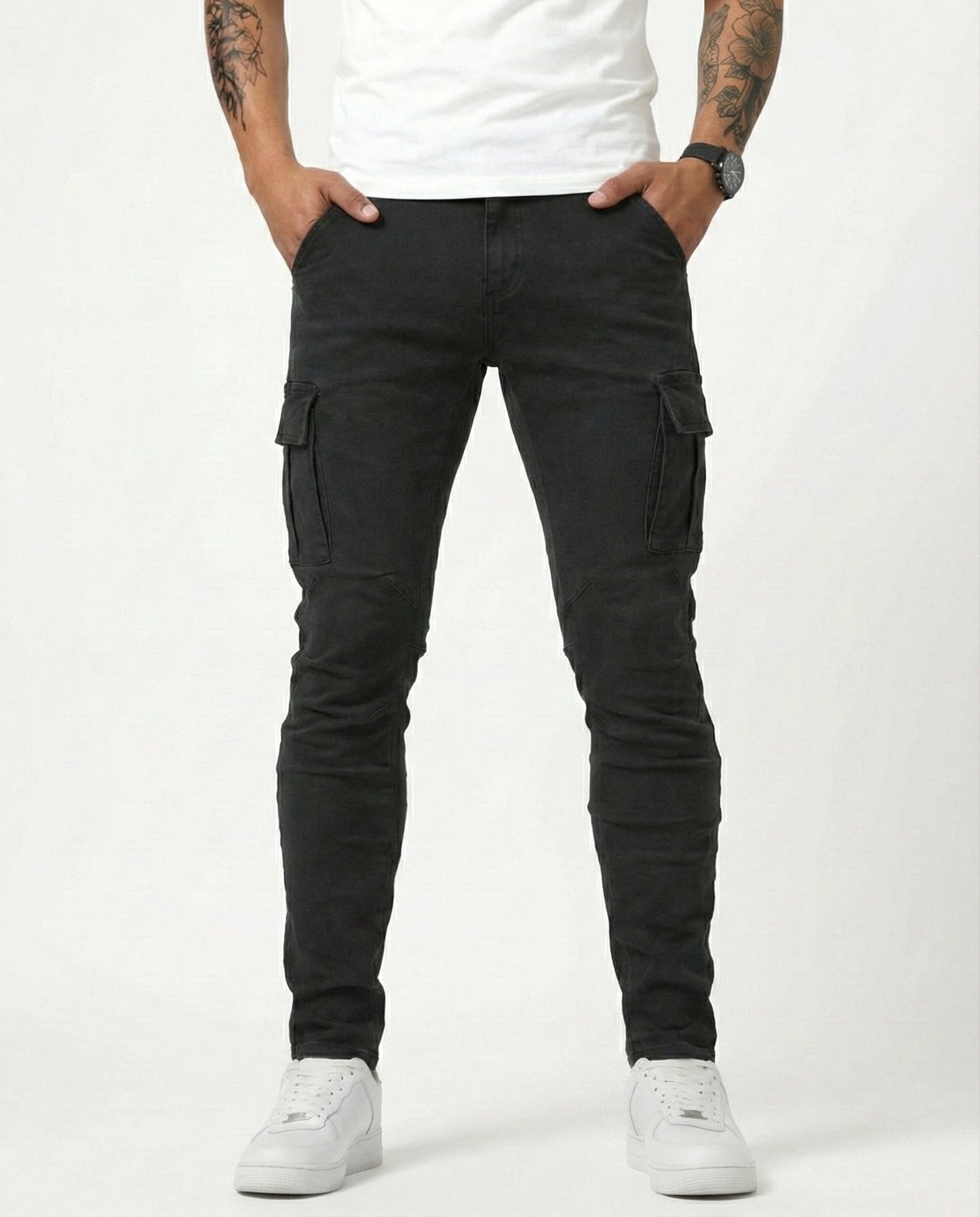 Pantaloni Cargo Blu Scuro Elasticizzati