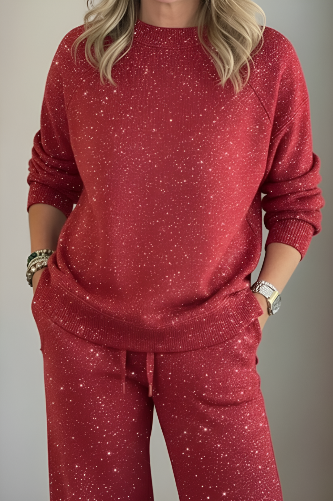 VIVIANA™║Girocollo, lucida, colore uniforme, stile completamente informale