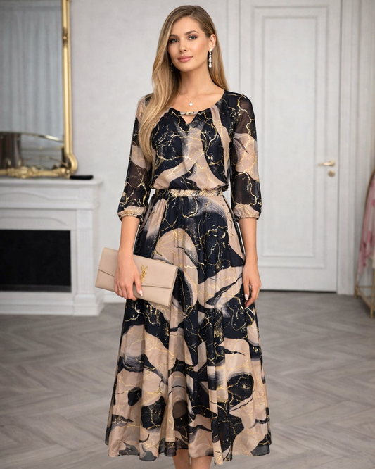 ELVÉRA™ | Elegante abito lungo con stampa marmorizzata