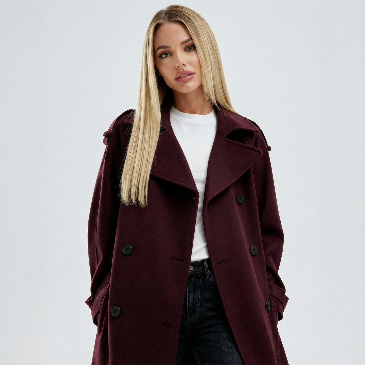 AMELIA™║Gabardina bordeaux