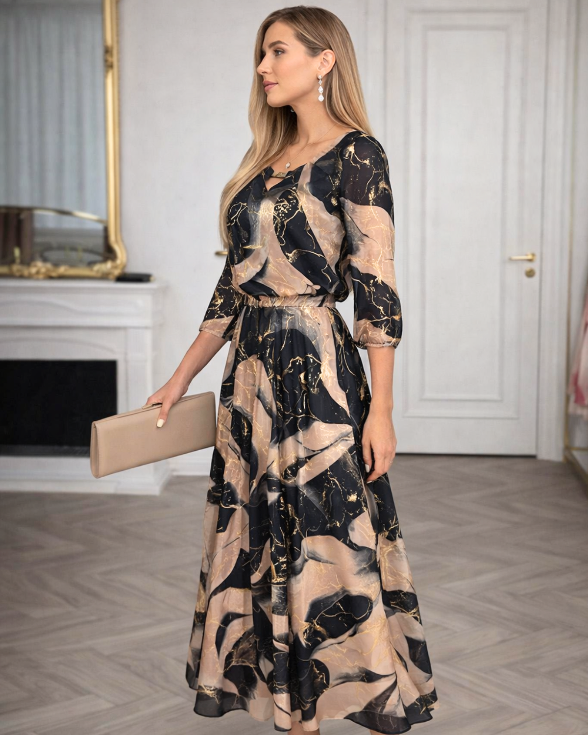 ELVÉRA™ | Elegante abito lungo con stampa marmorizzata