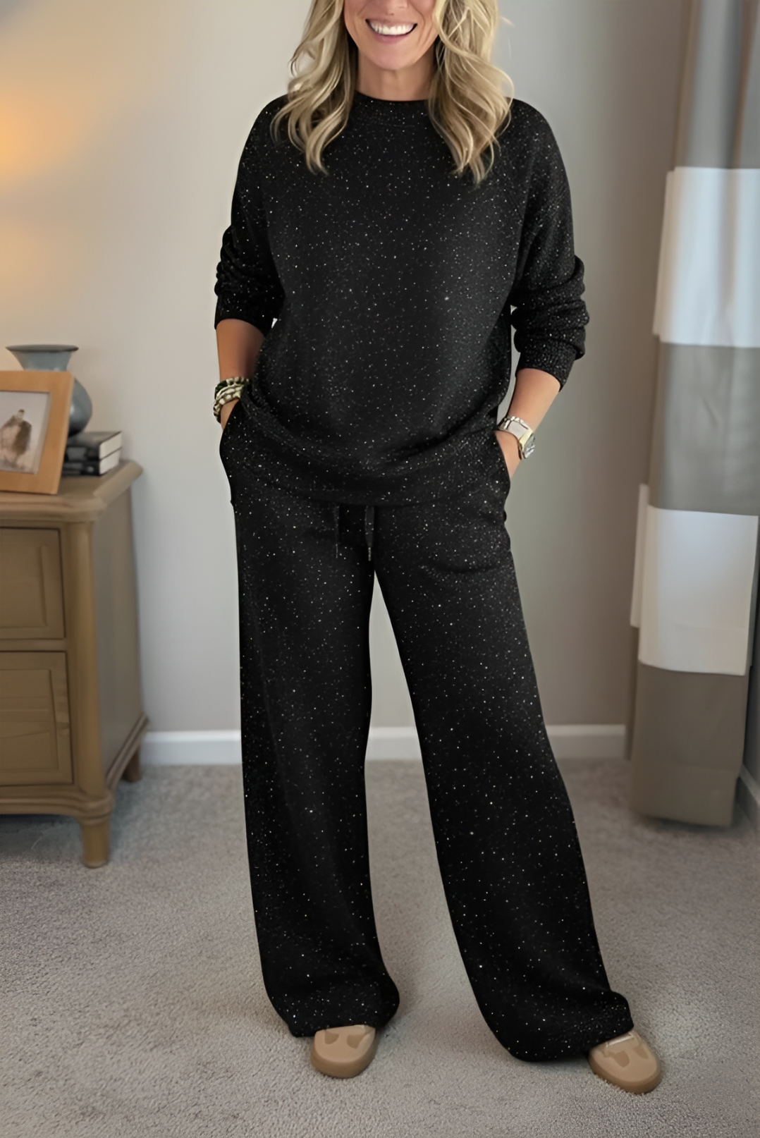 VIVIANA™║Girocollo, lucida, colore uniforme, stile completamente informale