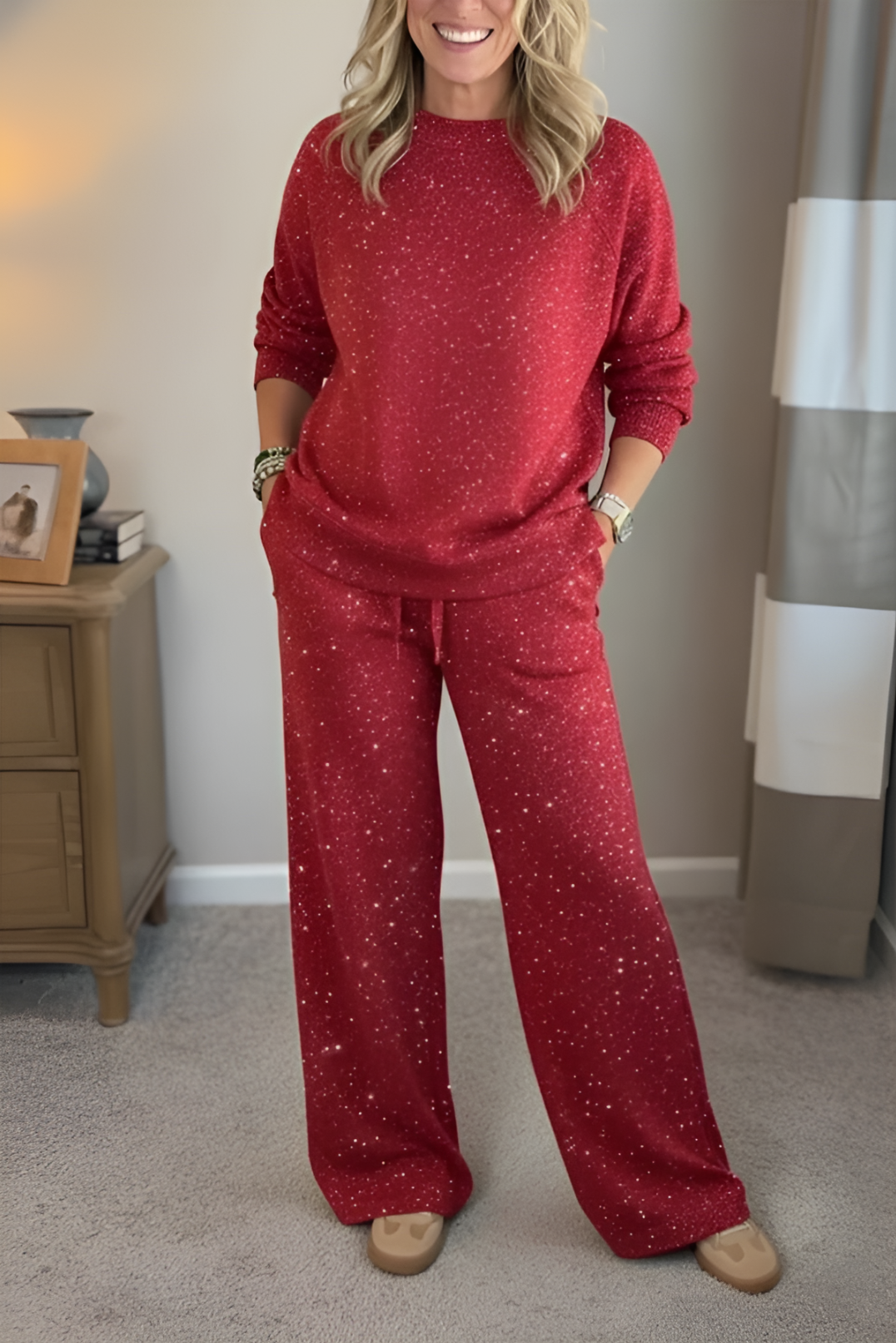 VIVIANA™║Girocollo, lucida, colore uniforme, stile completamente informale