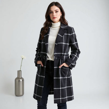 VALERIA™║Elegante cappotto di lana a quadri