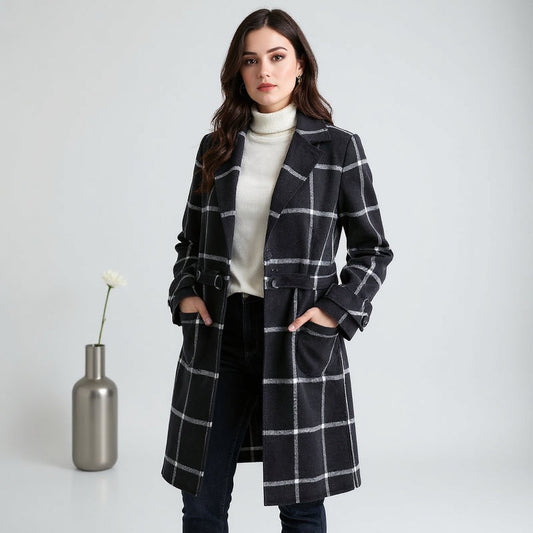 VALERIA™║Elegante abrigo de lana a cuadros
