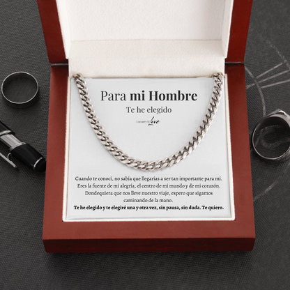 Collana Cuban Style® Argentata per il mio Uomo (con lettera dedicata e Scatola con Luce)