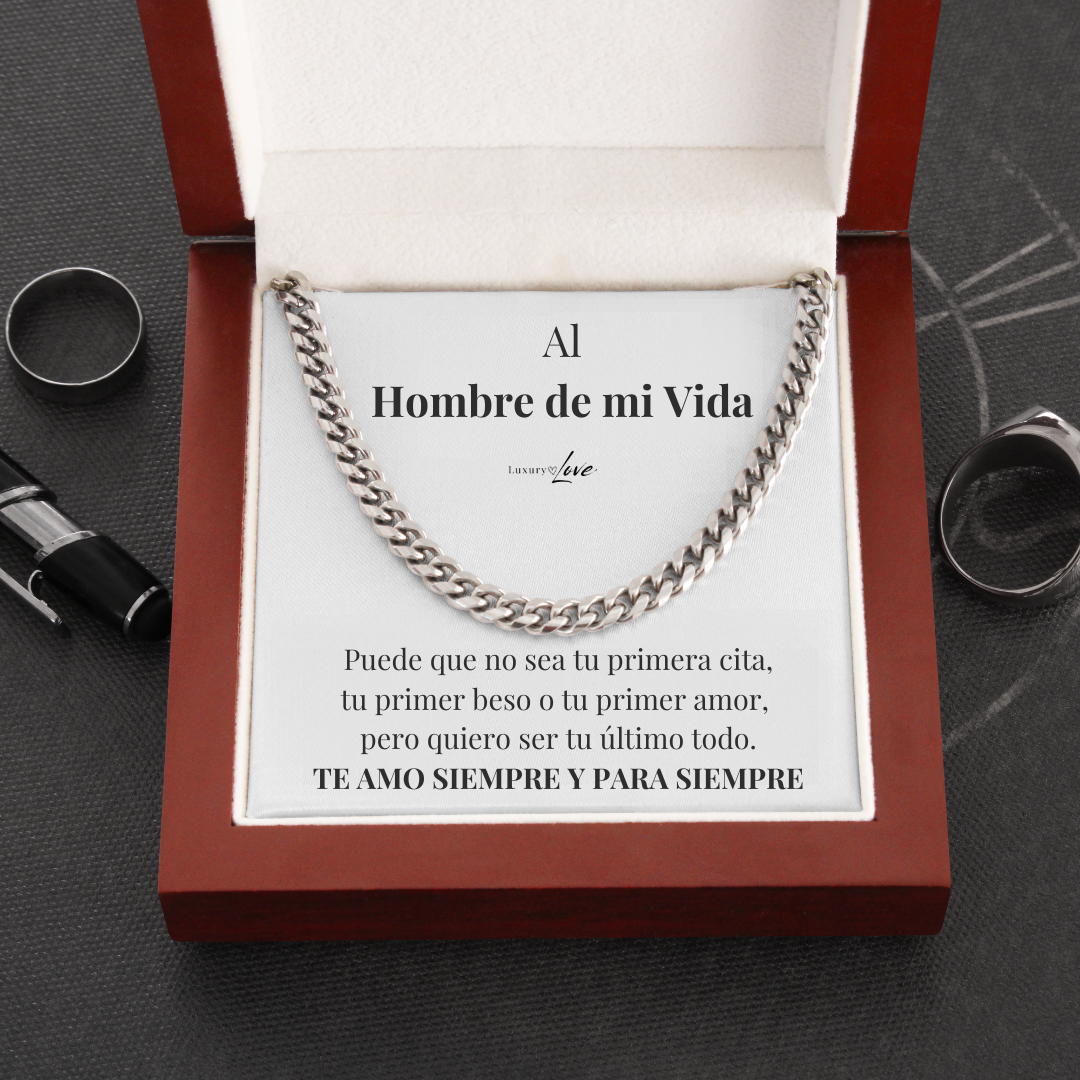 Collana Cuban Style® Argentata per il mio Uomo (con lettera dedicata e Scatola con Luce)
