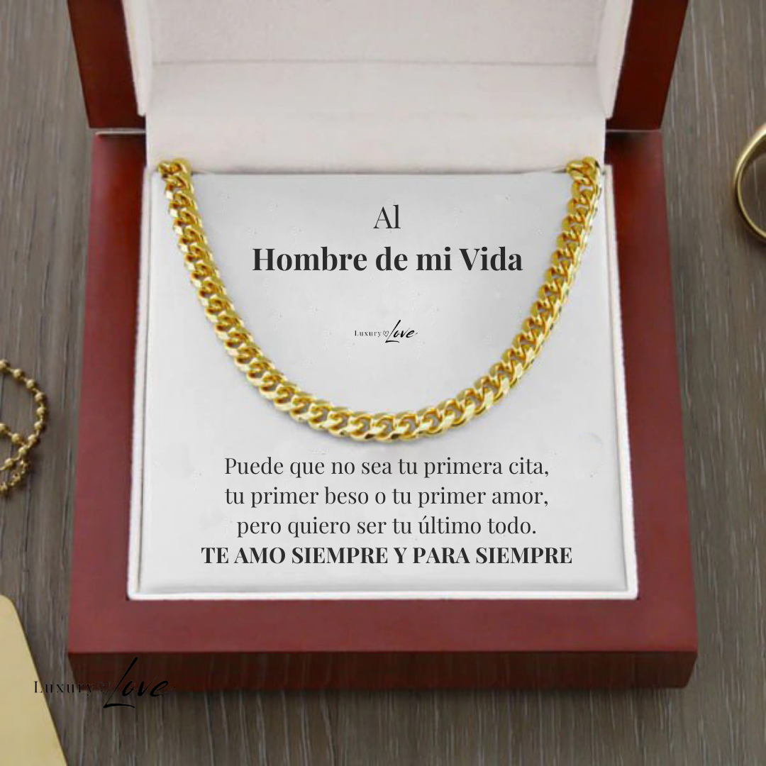 Collana Cuban Style® Dorata per il mio Uomo (con lettera dedicata e Scatola con Luce)