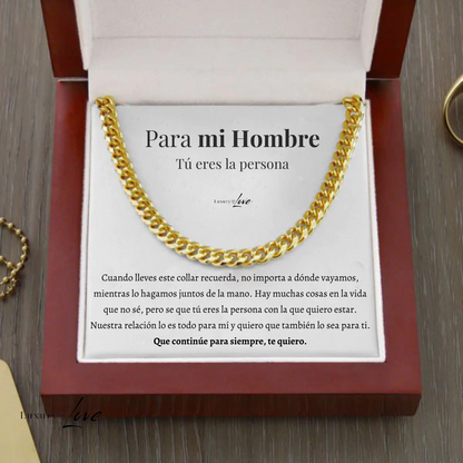 Collana Cuban Style® Dorata per il mio Uomo (con lettera dedicata e Scatola con Luce)