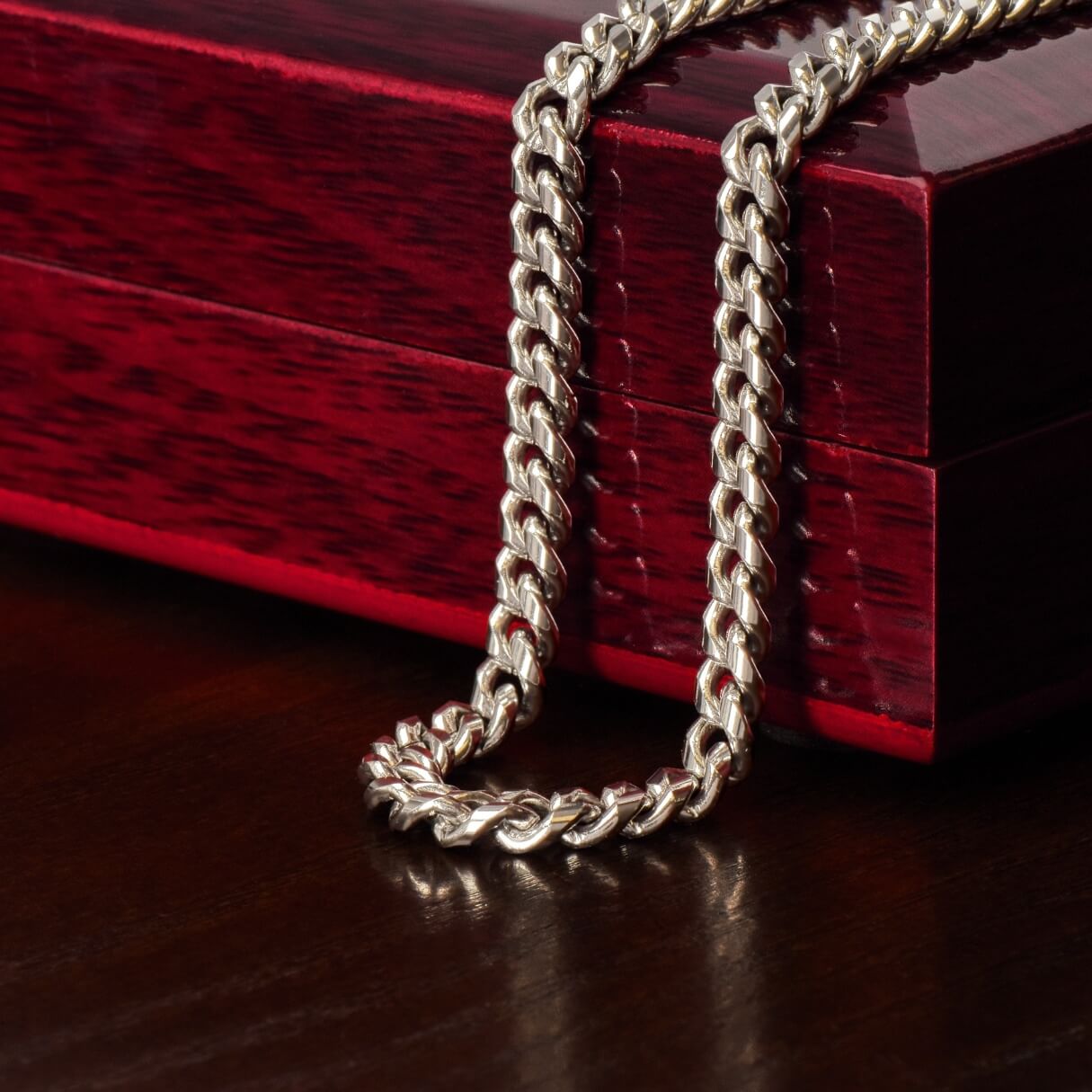 Collana Cuban Style® Argentata per il mio Uomo (con lettera dedicata e Scatola con Luce)