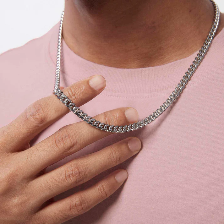 Collana Cuban Style® Argentata per il mio Uomo (con lettera dedicata e Scatola con Luce)