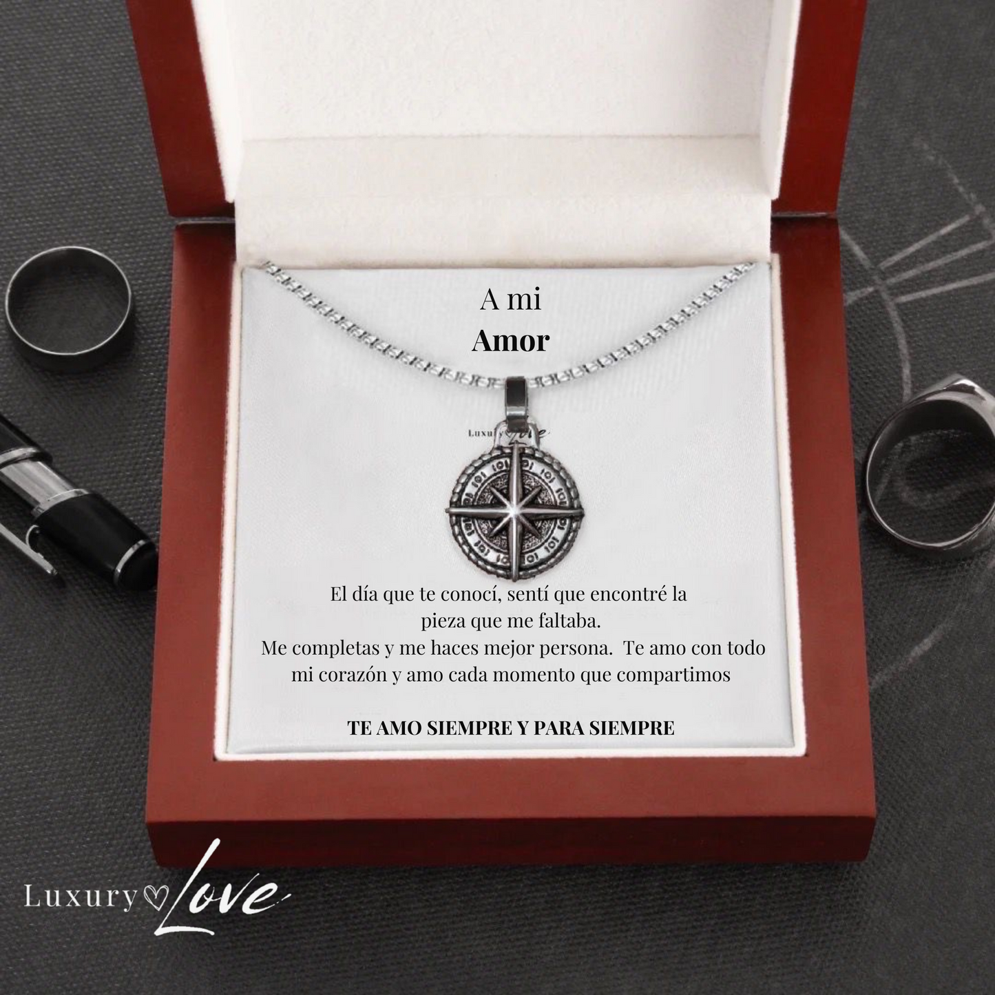 Collana Stella del Nord® per il mio Uomo (con lettera dedicata e Scatola con Luce)