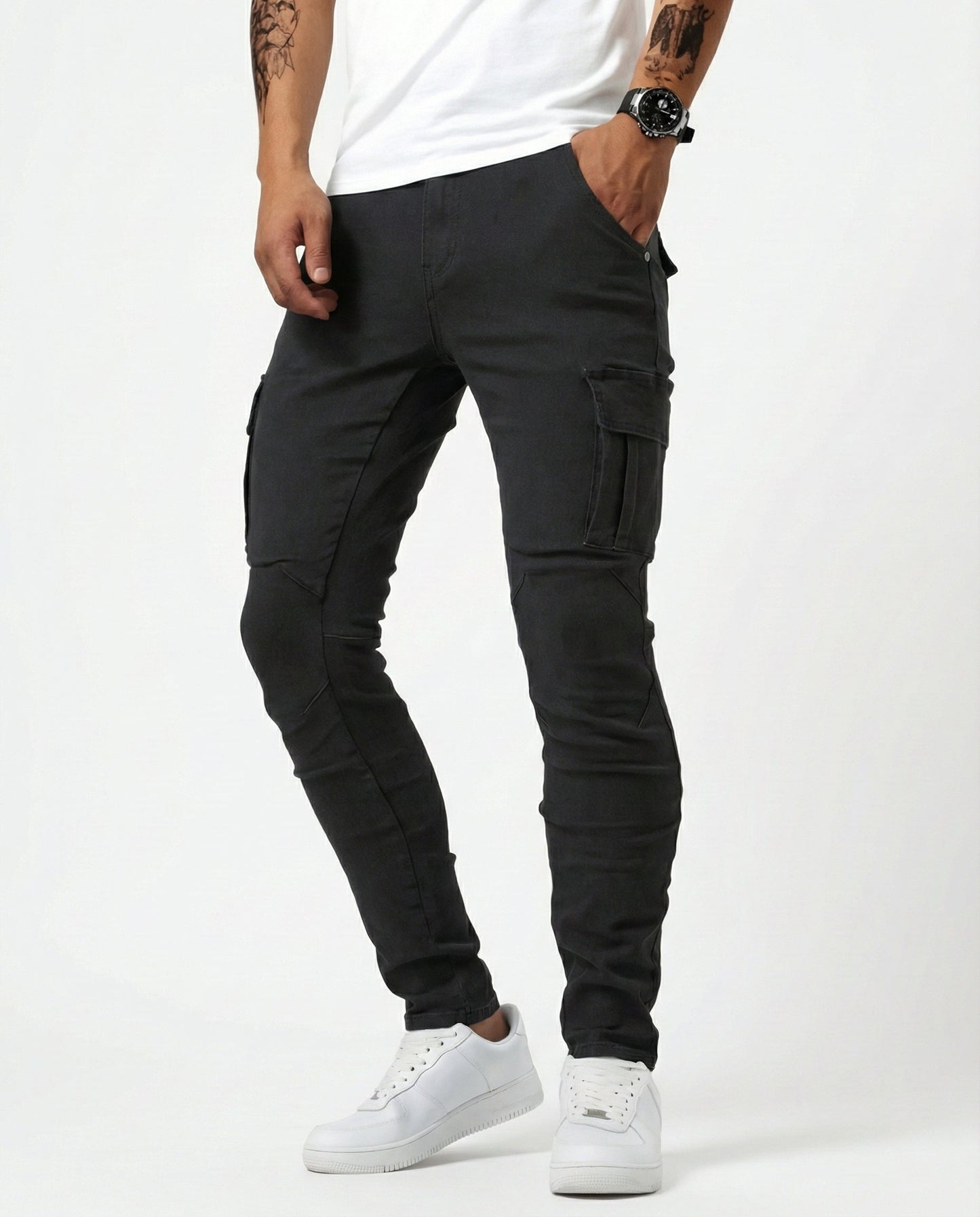 Pantaloni Cargo Blu Scuro Elasticizzati