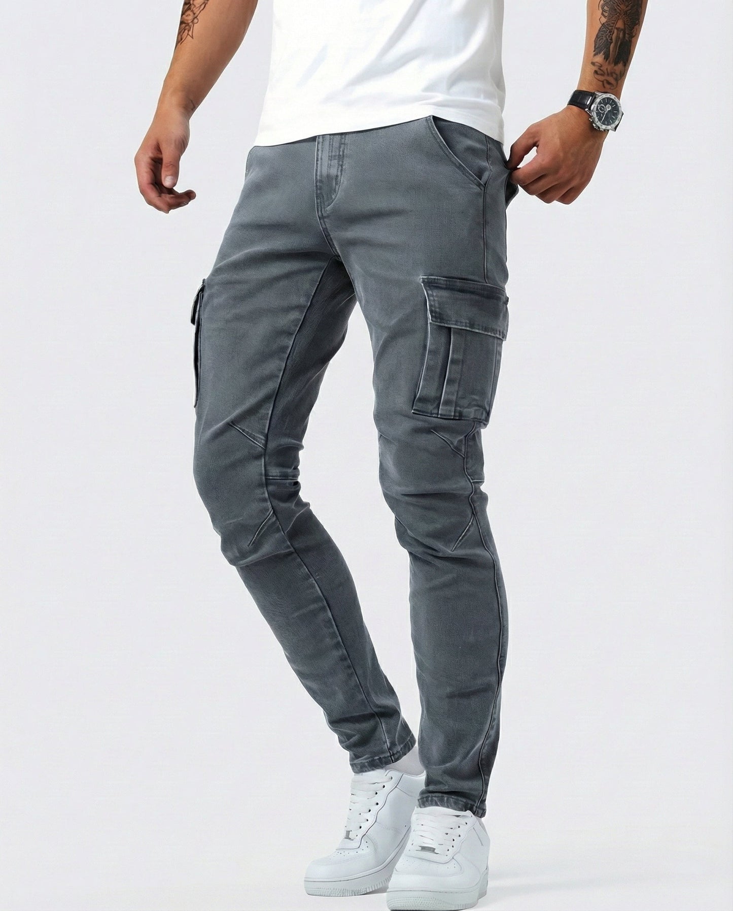 Pantaloni Cargo Blu Scuro Elasticizzati