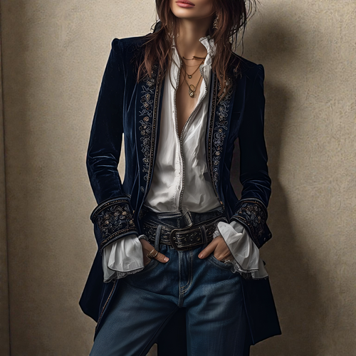 NURIA™║Elegante chaqueta de terciopelo