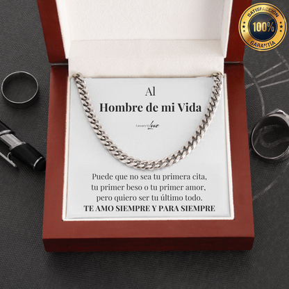 Collana Cuban Style® Argentata per il mio Uomo (con lettera dedicata e Scatola con Luce)