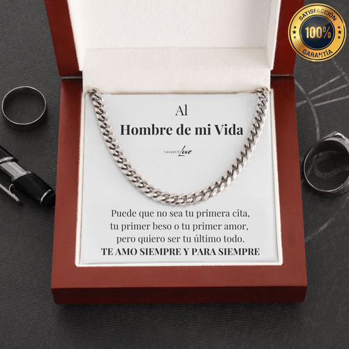 Collana Cuban Style® Argentata per il mio Uomo (con lettera dedicata e Scatola con Luce)