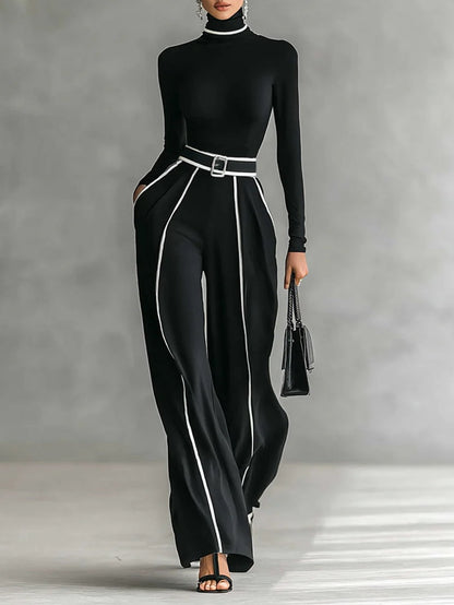 EMMA™║ Elegante completo due pezzi con collo alto e pantaloni a palazzo