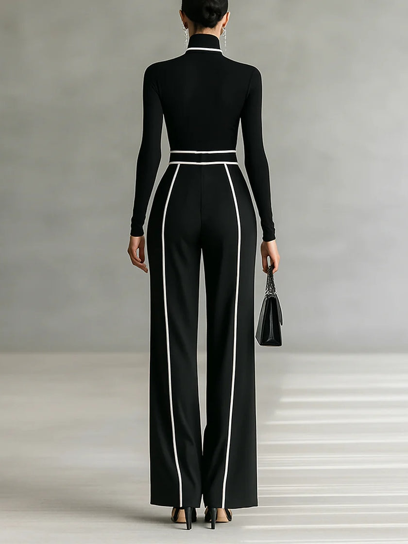 EMMA™║ Elegante completo due pezzi con collo alto e pantaloni a palazzo