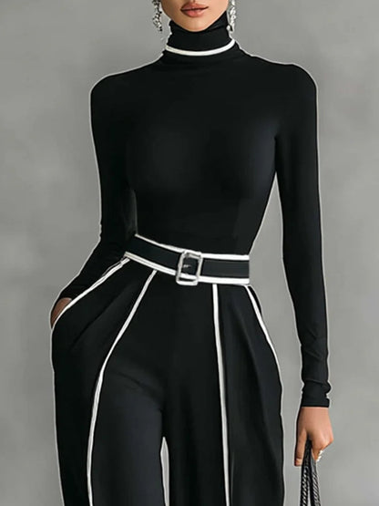 EMMA™║ Elegante completo due pezzi con collo alto e pantaloni a palazzo