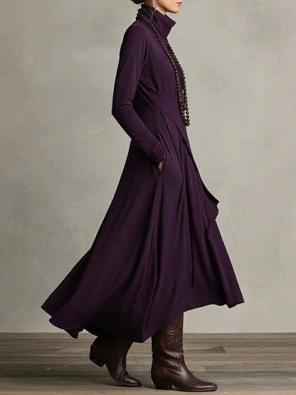 AURELIA™║Vestido largo plisado asimétrico con cuello alto