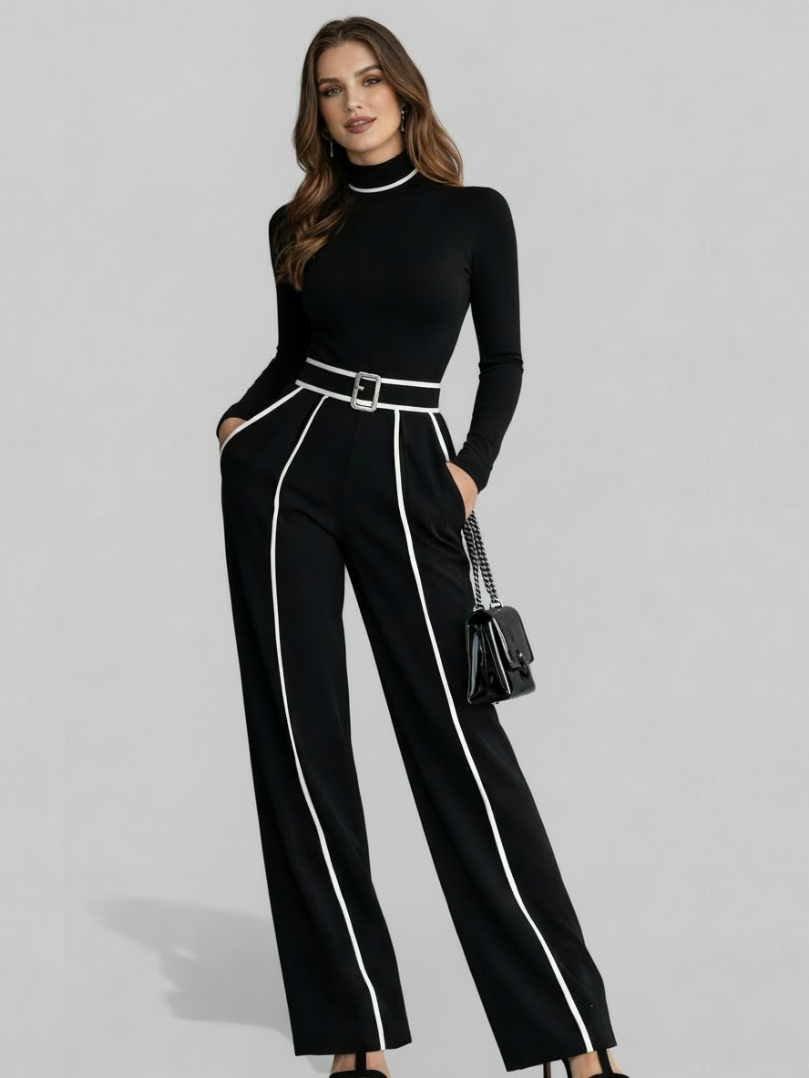 EMMA™║ Elegante completo due pezzi con collo alto e pantaloni a palazzo