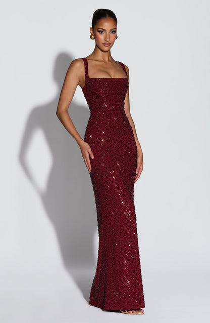 Vestido Calanthe Maxi | Marrón ciruela brillante