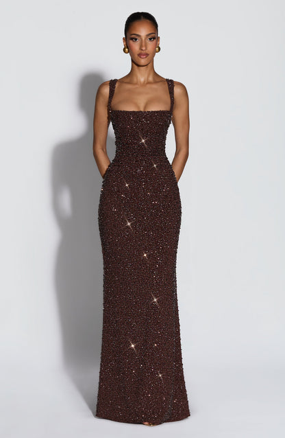 Vestido Calanthe Maxi | Marrón ciruela brillante