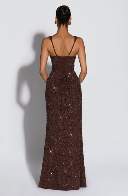 Vestido Calanthe Maxi | Marrón ciruela brillante