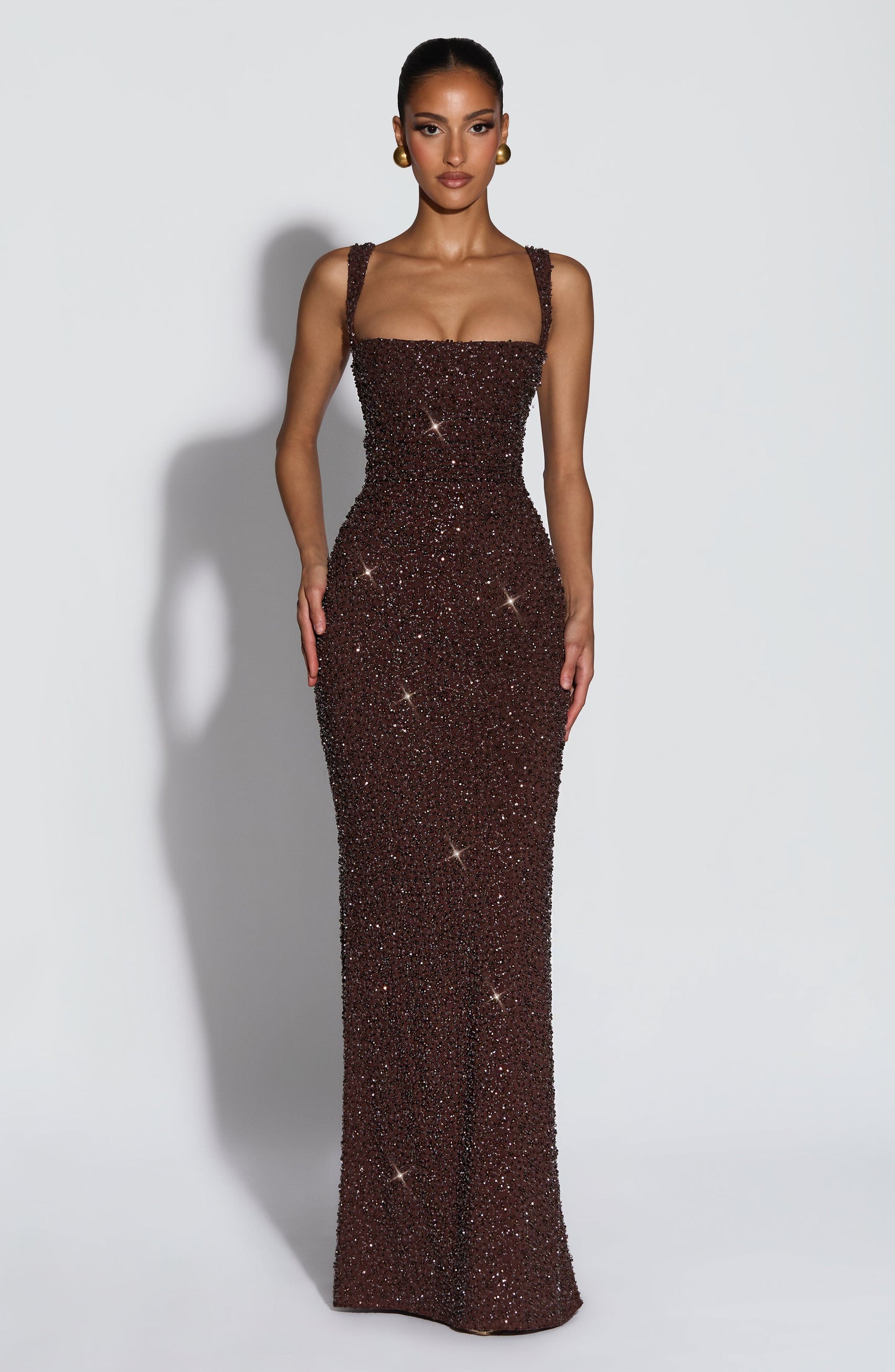 Vestido Calanthe Maxi | Marrón ciruela brillante