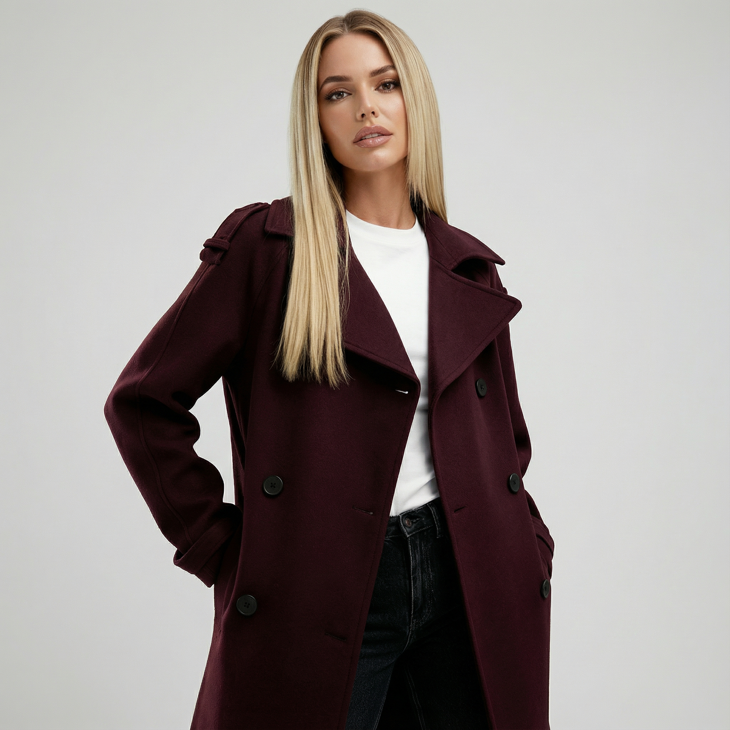 AMELIA™║Gabardina bordeaux