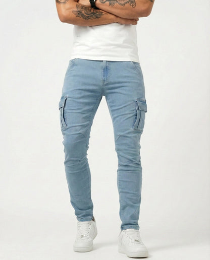 Pantaloni Cargo Blu Scuro Elasticizzati
