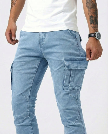 Pantaloni Cargo Blu Scuro Elasticizzati