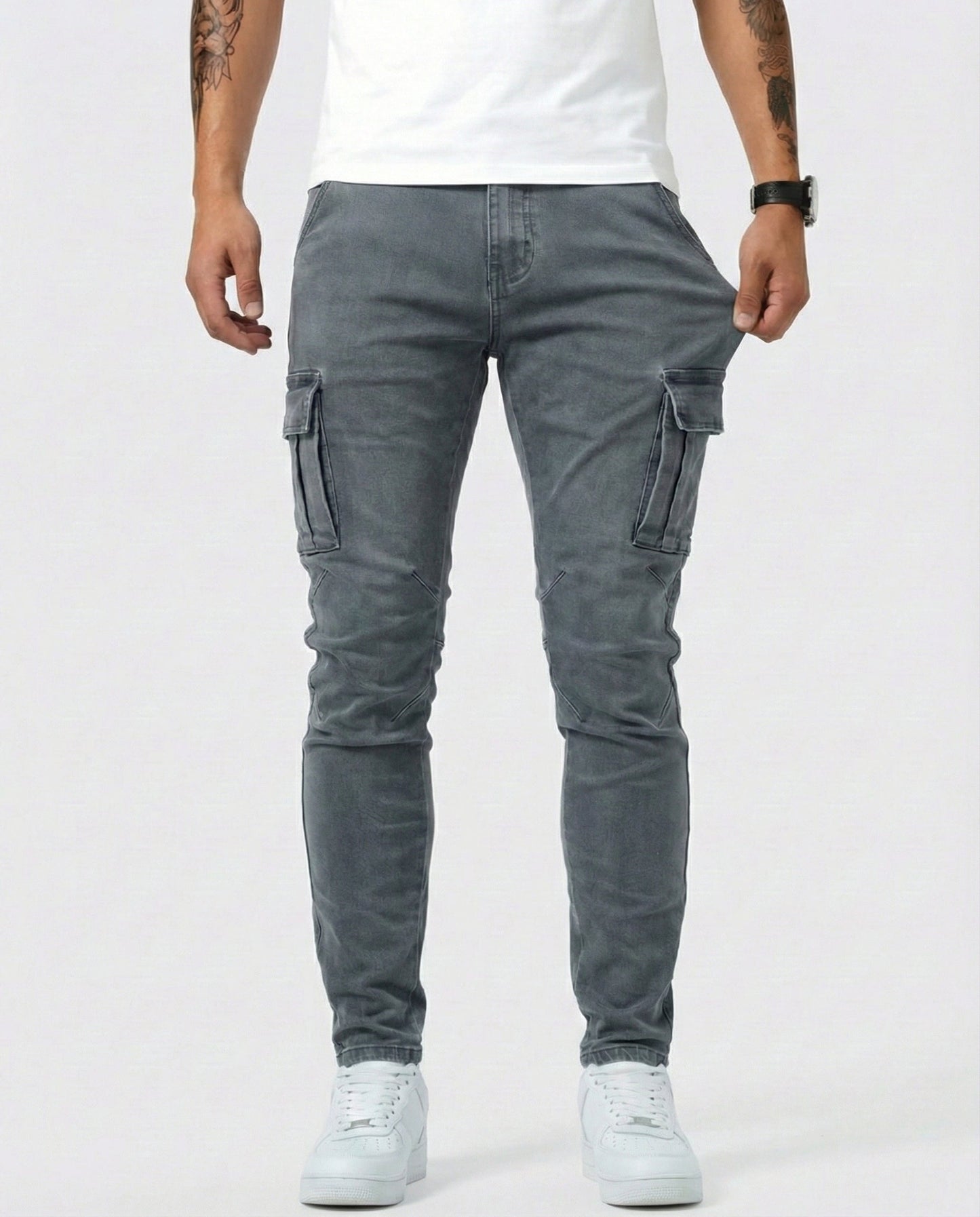 Pantaloni Cargo Blu Scuro Elasticizzati