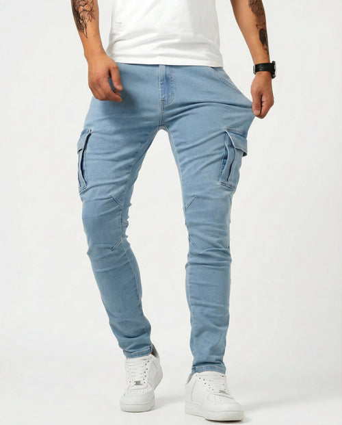 Pantaloni Cargo Blu Scuro Elasticizzati