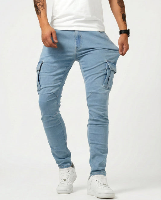 Pantaloni Cargo Blu Scuro Elasticizzati