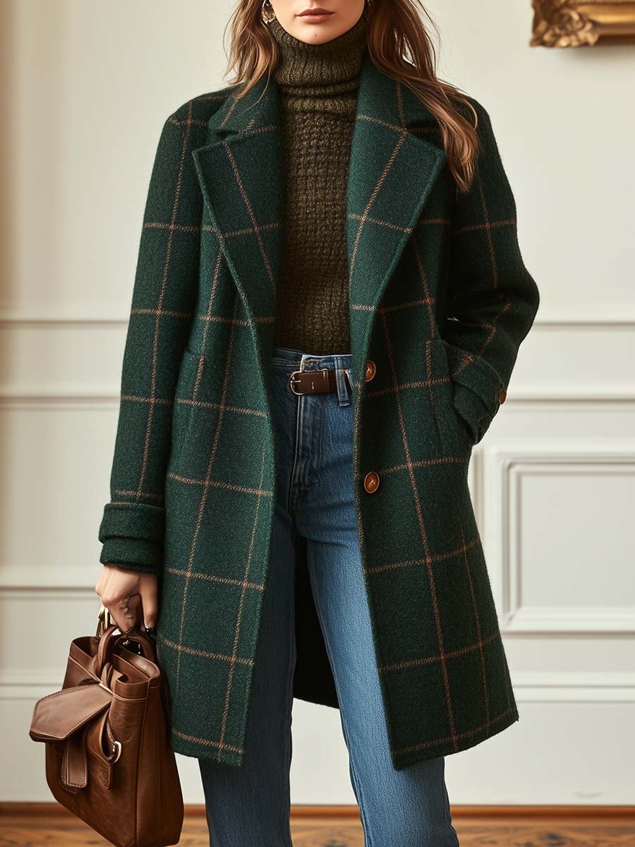 VALERIA™║Elegante cappotto di lana a quadri