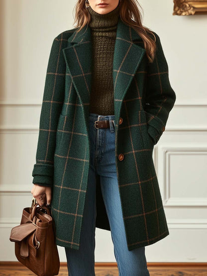 VALERIA™║Elegante cappotto di lana a quadri